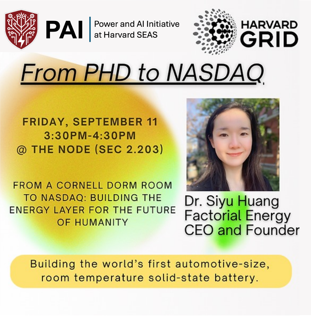 Event flyer for Dr. Siyu Huang's Factorial Energy seminar