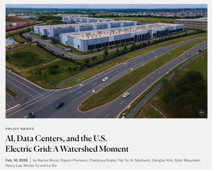 Policy brief figure on AI data centers and the U.S. electric grid.